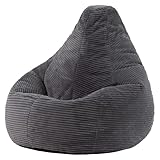 Icon Dalton Sitzsack Cord, Dunkelgrau, Gaming Sitzsack Erwachsene mit Füllung, Bean Bag, Lounge...