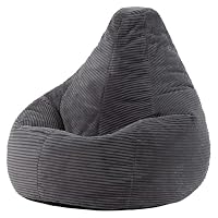 icon Dalton Cord Bean Bag Chair, Charcoal Grey, Large Adult Bean Bag with Filling Included, Comfy Chair, Living Room Furniture, Bedroom Furniture