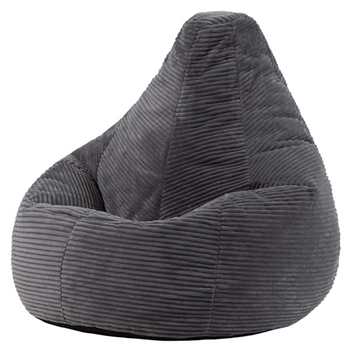 Icon Dalton Sitzsack Cord, Dunkelgrau, Gaming Sitzsack Erwachsene mit Füllung, Bean Bag, Lounge Sessel, Lounge Stuhl, Schlafzimmer, Wohnzimmer Möbel