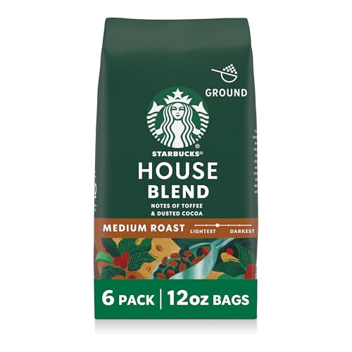 Starbucks Ground Coffee, Medium Roast Hot or Iced Coffee, House Blend, Six 12 oz Bags