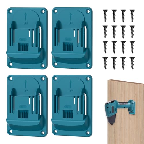 ZFRITP 4 PCS Porte Outils Mural pour 18V,11,4x8,1cm Support Outils Mural avec 16 Vis,support de batterie avec vis,Support Mural pour Perceuse,Supports Muraux pour Perceuse pour L'atelier, Le Garage.
