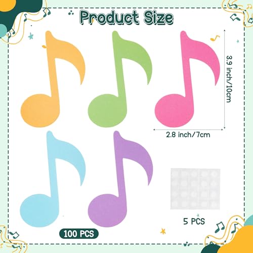 Image of Music Note Glitter Cutouts - 100Pcs Colorful Music Notes Themed Paper Cut-Outs Musical Notes Shaped Paper Die Cut for Concert Party Back to School Baby Shower Classroom Bulletin Border Wall Decors