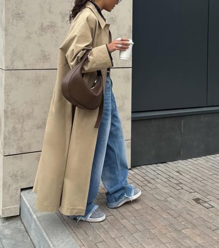 chouyatou Women's 2025 Fall Single Breasted Maxi Long Trench Coat Loose Cotton Business Casual Overcoat3