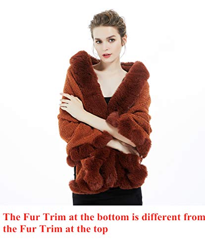 BEAUTELICATE Women Faux Fur Shawl Bridal Cape Wedding Faux Lambs Wool Shrug - Thumbnail 3