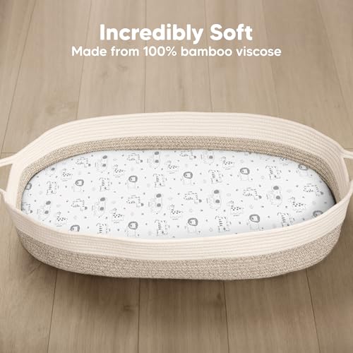 2-Pack Baby Bassinet Sheets Girl, Boy - 33x17 Viscose Derived from Bamboo Bedside Mattress Fitted Bassinet Sheets, Compatible with Halo Bassinest Swivel Sleeper, Baby Delight, Graco (KeaSafari)