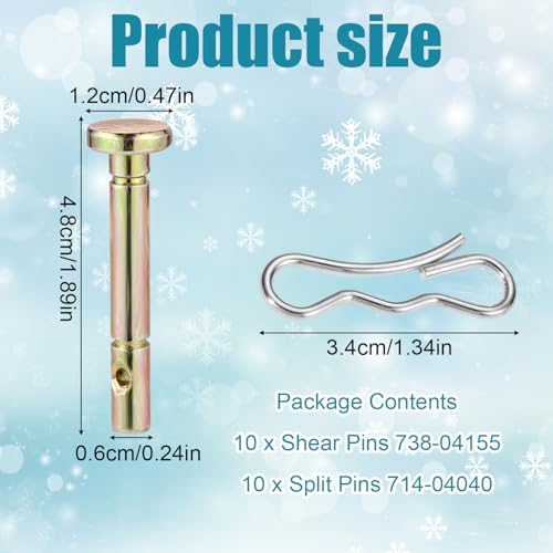 lasuroa 10 Stück 738-04155 Scherstifte & 10 Stück 714-04040 Splintstifte für Schneefräse, Ersatz-Scherstift-Set, Kompatibel mit Craftsman MTD Cub Cadet Troy-Bilt Yard-Man Huskee