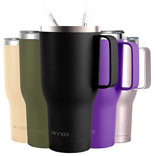 mininoo 40 oz Tumbler with Handle and Straw, Insulated Tumbler with Handle Leak Proof, Large Tumbler with Lid and Straw (Black) Black 40 OZ
