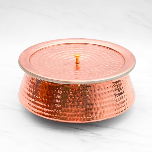 Healthsmith 100% Pure Handcrafted Copper Lagan Handi/Patila With Lid-Best Heat Conductivity-Proven Health Benefits & Harmless-Tin Coated & Lead-Free-Easy to Clean & Maintain-8.5L,3kg,Hammered,Polished