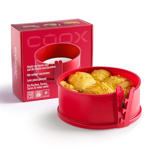 coox Springform mit Porzellanplatte Ø 18 cm - Backen & Servieren in Einem I Antihaft-Silikon I Spülmaschinenfest I Kein Umsetzen I BPA-frei Rot