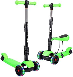 YOLEO Kids Three Wheel Kick Scooter with Removable Seat, LED Flashing Wheels, Height Adjustable, 3-in-1 Lightweight Children's Scooter Boys and Girls for Aged 2-8