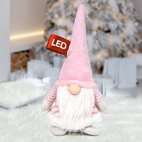 LILENO HOME Figurine de Lutin Grand (30 cm) Avec Bonnet Rose - Décoration de Noël XXL Debout - Style Scandinave pour un Noël Parfait