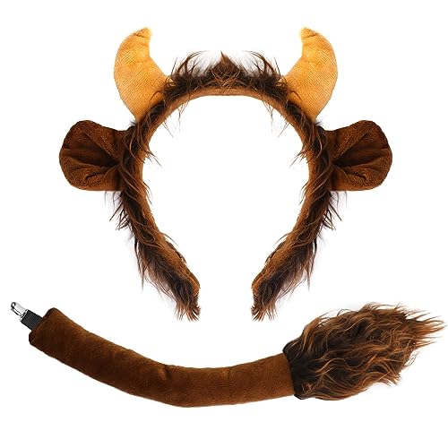 XEPST Ensemble de cornes d'animaux avec oreilles et queue de vache avec bandeau et queue de taureau pour costume d'animal - Accessoires de fête d'anniversaire...