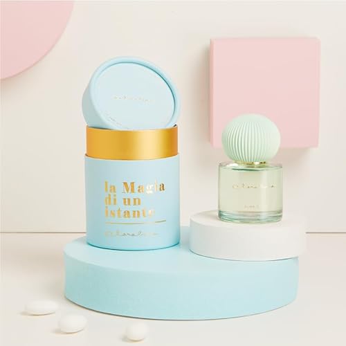 CLARALUNA Bomboniera Matrimonio Profumatore in Vetro Azzurro con Essenza Blue Bella e Tappo Gesso con Scatola