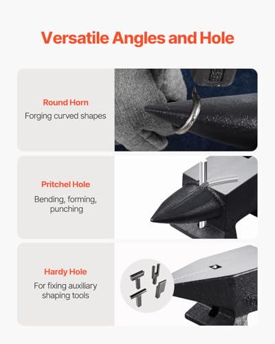 VEVOR Cast Steel Anvil, 22 Lbs(10kg) Single Horn Anvil with Large Countertop and Stable Base, High Hardness Rugged Round Horn Anvil Blacksmith, for Bending, Shaping