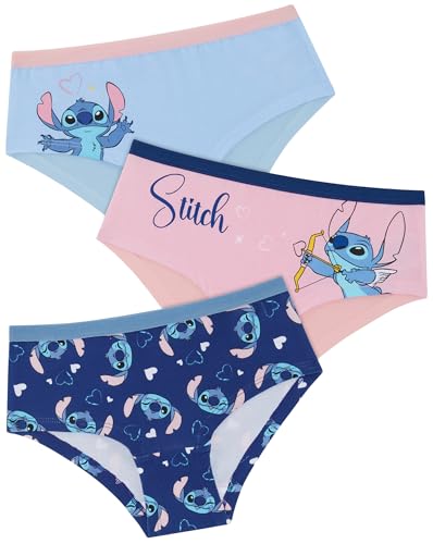 Lilo & Stitch Lot de 3 Slips Hipster pour Fille 95% Coton/5% élasthanne, Multicolore, 10-11 Ans