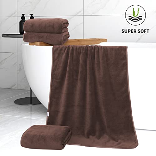 Cosy Family Microfiber 4 Pack Bath Towel Set, Lightweight And Quick Drying, Ultra Soft Highly Absorbent Towels For Bathroom, Gym, Hotel, Beach And Spa (Wood Brown) #TOP4