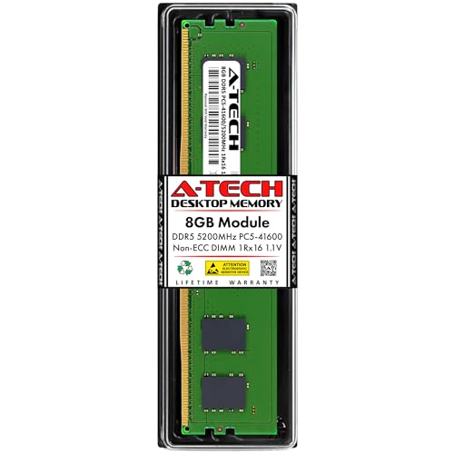 Image of A-Tech 8GB DDR5 5200MHz PC5-41600 CL42 UDIMM 1Rx16 Single Rank 1.1V Non-ECC Unbuffered DIMM 288-Pin Desktop PC /Computer RAM Memory Upgrade Module