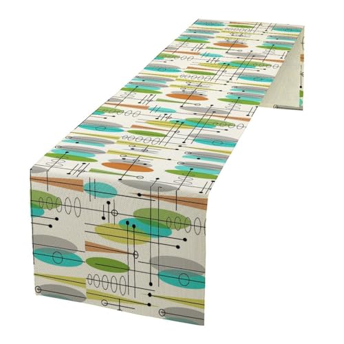 Mid Century Table Runners,Retro Modern Mid Century WeddingCoffee Table Runner, Farmhouse Style Table for Kitchen Dining Table Wedding/Graduation/Party 13x90in