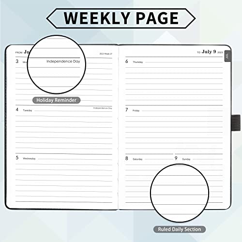 2023-2024 Planner - Academic Planner 2023-2024, Weekly Monthly Planner, July 2023 - June 2024, 5.8'' X 8.3'', Thick Paper, Leather Cover, Pen Holder, Back Pocket, Perfect Daily Organizer - Grey #TOP3