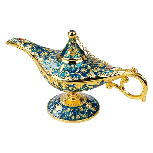 Fyearfly Genie Lampada Luce Lampada Mini Aladdin Magnifico Lampada Aladdin Metallo Intagliato Decorazione Genia Lampada a Olio per Decorazione (Phnom Penh Blue)