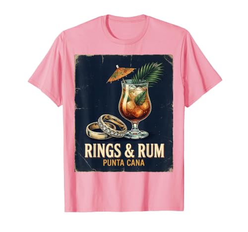 Rings & Rum, Punta Cana Vintage Travel Design T-Shirt, Men, Pink, Large