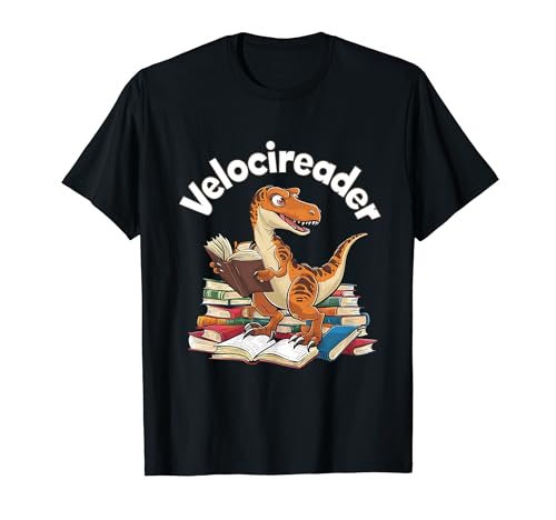 Velocireader Funny Velociraptor Dinosaur Reading Book Lover T-Shirt