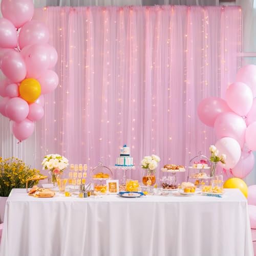 Cortina de Fondo de Tul Rosa 10x10ft con Luces miniatura 6