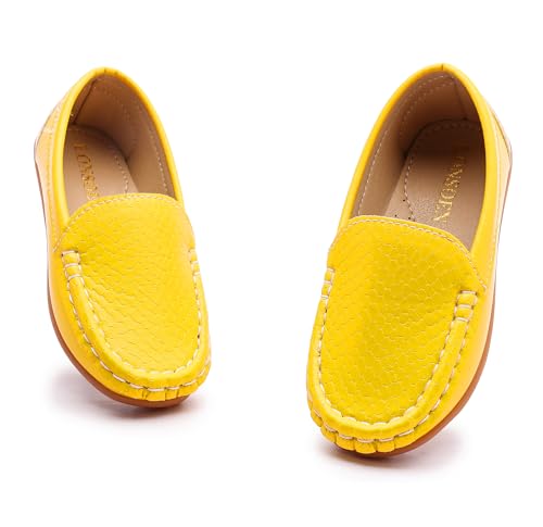 LONSOEN Boys Girls Slip On Loafers Dress Shoes Toddler, Yellow 6.5