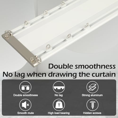 2-Läufige Gardinenschiene,2m Leise Doppelreihige Vorhangschiene aus Aluminiumlegierung,Vorhang-Deckenschiene mit Zubehör,Gardinenleiste für Schiebevorhang Wohnzimmer,Schlafzimmer,Raumteiler