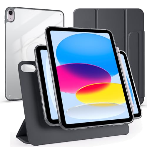 Coque magnétique amovible pour iPad Air 11" M3/M2 (2025/2024), résistante aux chocs, coque arrière transparente en hybird avec support portrait/paysage, avec fonction veille/réveil automatique, noir
