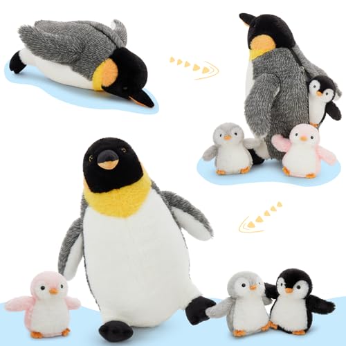 Image of Penguin Plush with 3 Babies, 14 Inch Wind Up Stuffed Animal Set