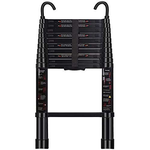 ARCHOM Escalera telescópica, plegable de aluminio de 10.5 pies con ganchos, escalera telescópica portátil de extensión ajustable, escalera plegable multiusos para techo del hogar, caravana, loft,