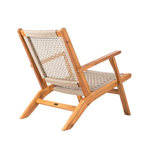 Patio Sense 62773 Vega Natural Stain Outdoor Chair Acacia Wood Construction Hand Woven Seat Mid Century Design Comfortable Reclining Armchair Patio Lawn Garden Backyard Deck - Ecru Cording - Image 4