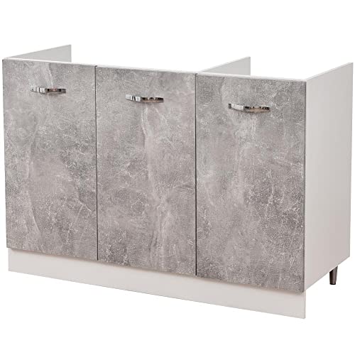 Shally Dogan Mobile Sottolavello per Cucina 3 Ante componibile Mobiletto base da 120 per lavello (120 x 50 x 85 cm, Grigio)
