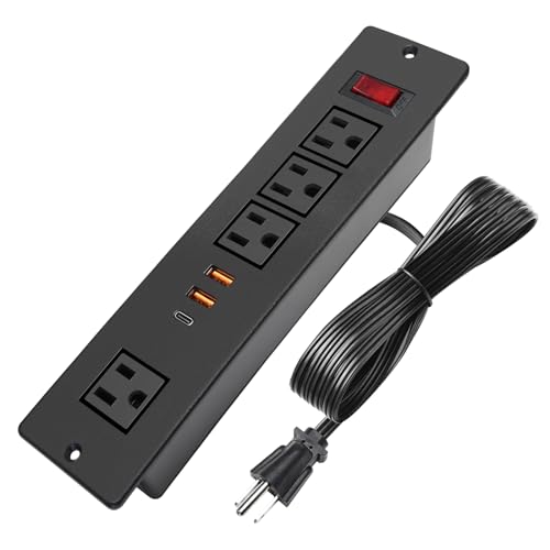 Desktop Recessed Power Strip USB C (Fast Charge 20W),Mounted Desk Plug in Extension Cord 4 Outlets (1 Extra Wide Space) w 3 USB Ports (w Switch) for Conference Counter Table Couch.