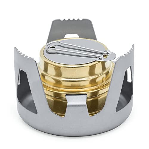 Famgee Portable Mini Alcohol Stove for Backpacking Lightweight Brass Spirit Burner with Aluminium Stand for Outdoor Hiking Camping Camp Survival