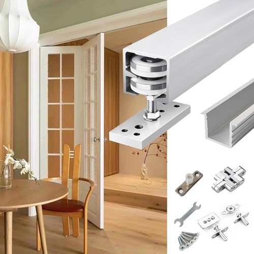 HWLL Sliding Door Kit Bifold Sliding Barn Door Hardware Track Kit, 48 64 76 Ceiling Mount Box Rail Track Set, Living Room Kitchen Pocket Door Guide System Unit(76cm/30inch)