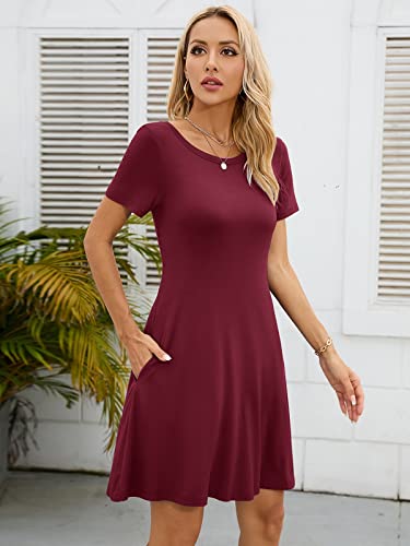 Image of KORSIS Summer Women's Dress Casual T-Shirt Short Sleeve Dresses Swing Flowy Beach Vacation Work Sundress with Pockets