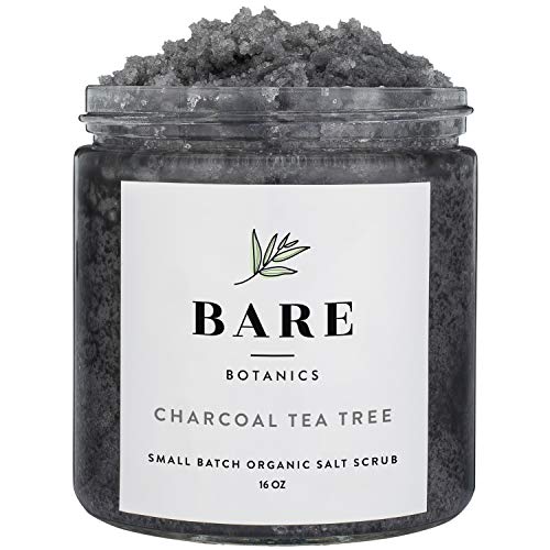 Bare Botanics Sea Salt Body Scrub (Charcoal Tea Tree) Mega 16oz â€“ Gently Exfoliating & All Natural | Non-Greasy, Ultra Moisturizing, No Synthetic Fragrances, Handmade in USA, Organic