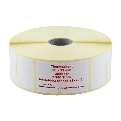 Lot de 2500 étiquettes thermiques sur rouleau - 38 x 25 mm - 2 500 pièces - douille 25 mm Cover
