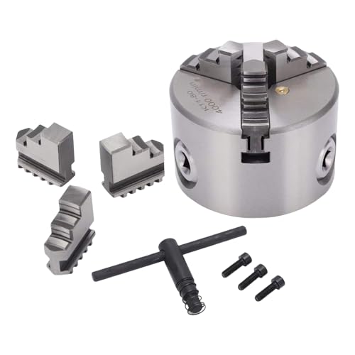 Portabrocas de torno con llave en T, accesorios de 3 mandíbulas, mandriles de torno de metal de 80 mm con tornillos | para grabador, enrutador, fresadora, centro de mecanizado, perforación