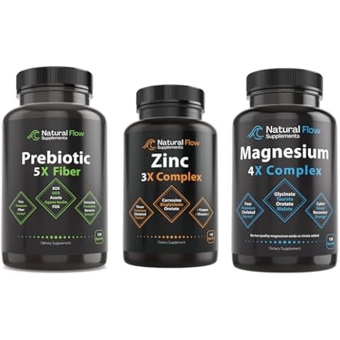 Natural Flow 4X Magnesium Complex, Zinc Supplement Complex with Copper and Vitamin C, Prebiotic Fiber Supplement 5-in-1 Capsules Cover