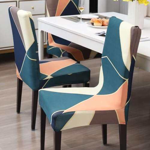 Image of Stretchable Dining Chair Cover - Washable, Removable, Anti-Slip, Protector, Universal Fit (Set of 6, Multicolor Abstract)