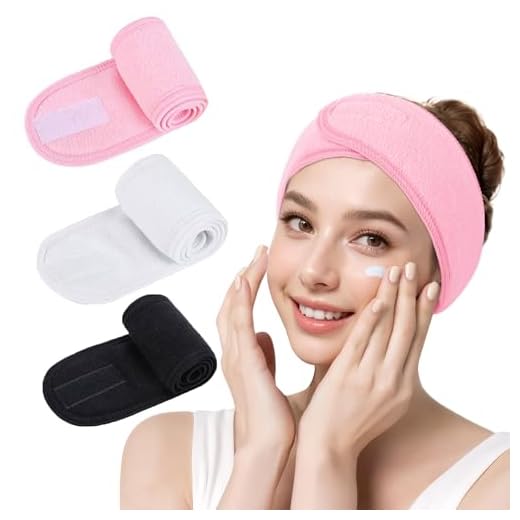 LADES Facial Spa Headband - 3 Pcs Makeup Shower Bath Wrap Sport Headband Terry Cloth Adjustable Stretch Towel with Magic Tape
