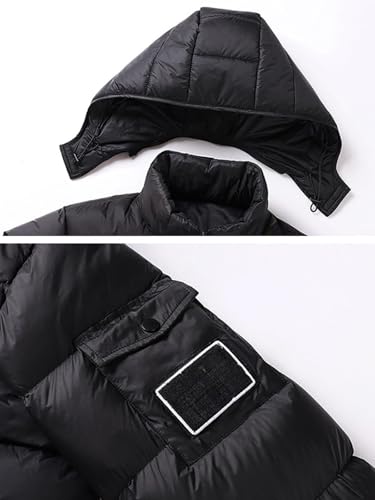 Image of Men's Hooded Puffer Jacket Winter Coat Warm Thickened Zip Up Quilted Padded Jackets with Pockets(Black,XL)