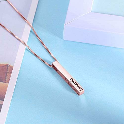 Resvivi Sterling Silver 3D Engraved Personalized Bar Name Necklace Custom Made Any Name Pendant Necklace Rose Gold Plating Copper #TOP2