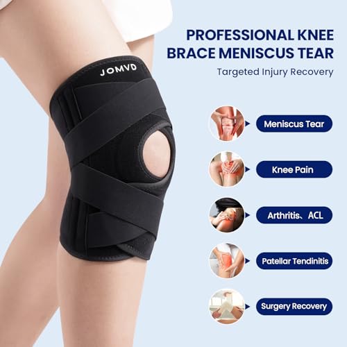 JOMVD Knee Brace for Knee Pain, Meniscus Tear, Adjustable Knee Support with Side Spring Stabilizers for Meniscus Tear, Arthritis, Patella Stability, Knee Pain Relief, Women and Men, XX-Large