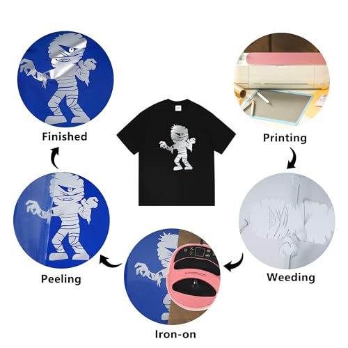 Image of RENLITONG HTV Shiny Silver PU Stretch Metallic Heat Transfer Vinyl 12 Inch x 7 feet Roll DIY for T-Shirt Clothing Iron on Vinyl for All Cutter Machine Glossy(Shiny Silver)
