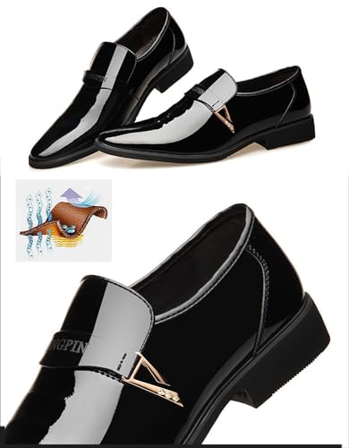 Men's Fashion Patent Leather Dress Loafers Comfy Slip-On Suits Shoes for Driving Evening Uniform Party Work Office4