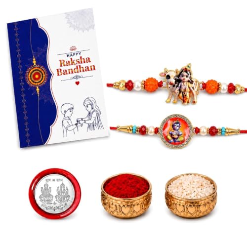 Image of Oblivion Rakhi For Brother - Elegant Stylish God Designer Rakhi with Beads and Silver Colour Pooja Coin, Tilak Set & Greeting Card - Traditional Raksha Bandhan Combo for Bhai